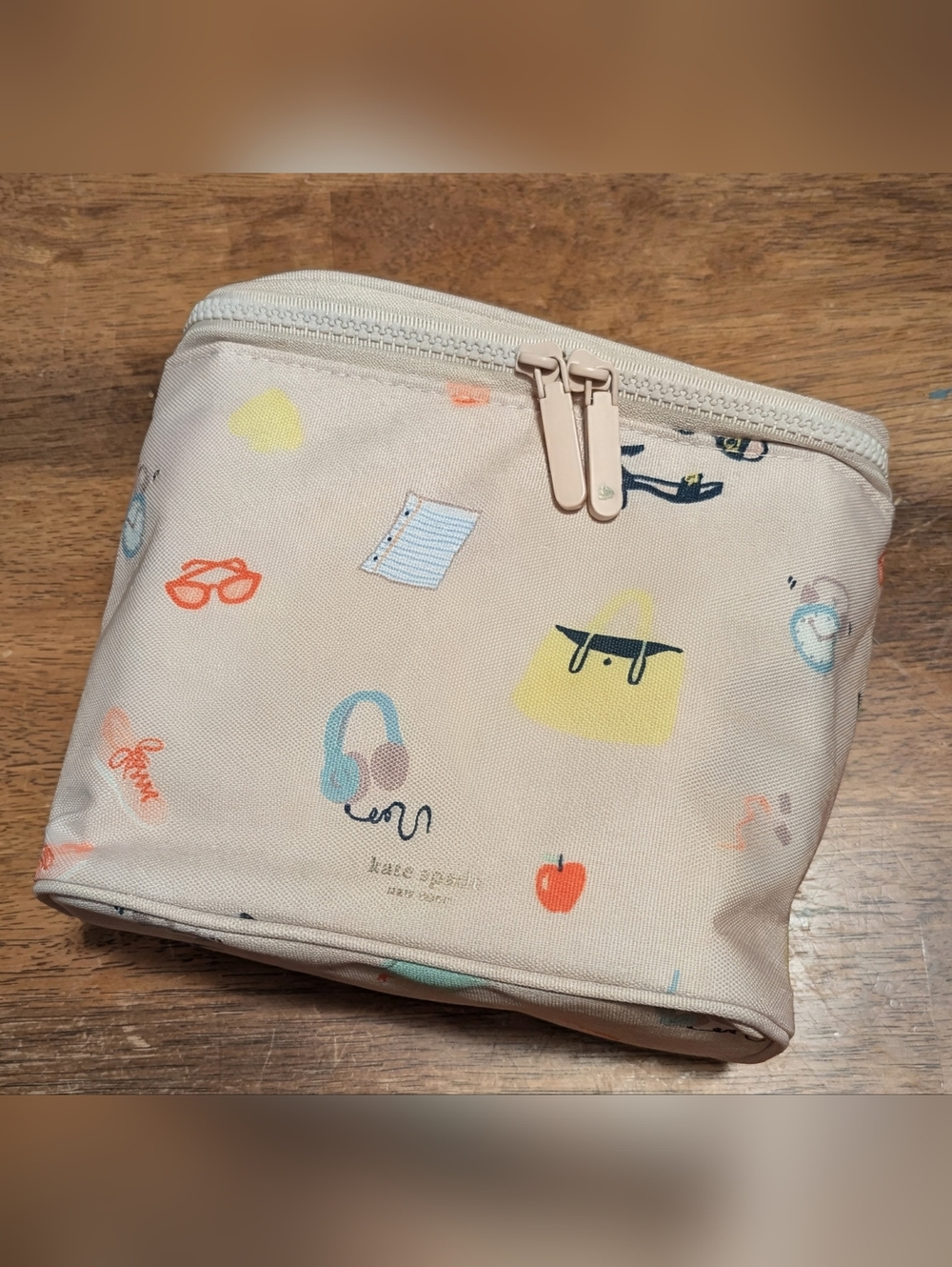 kate spade blush pink zippered Insulated Lunch Tote with playful icon print